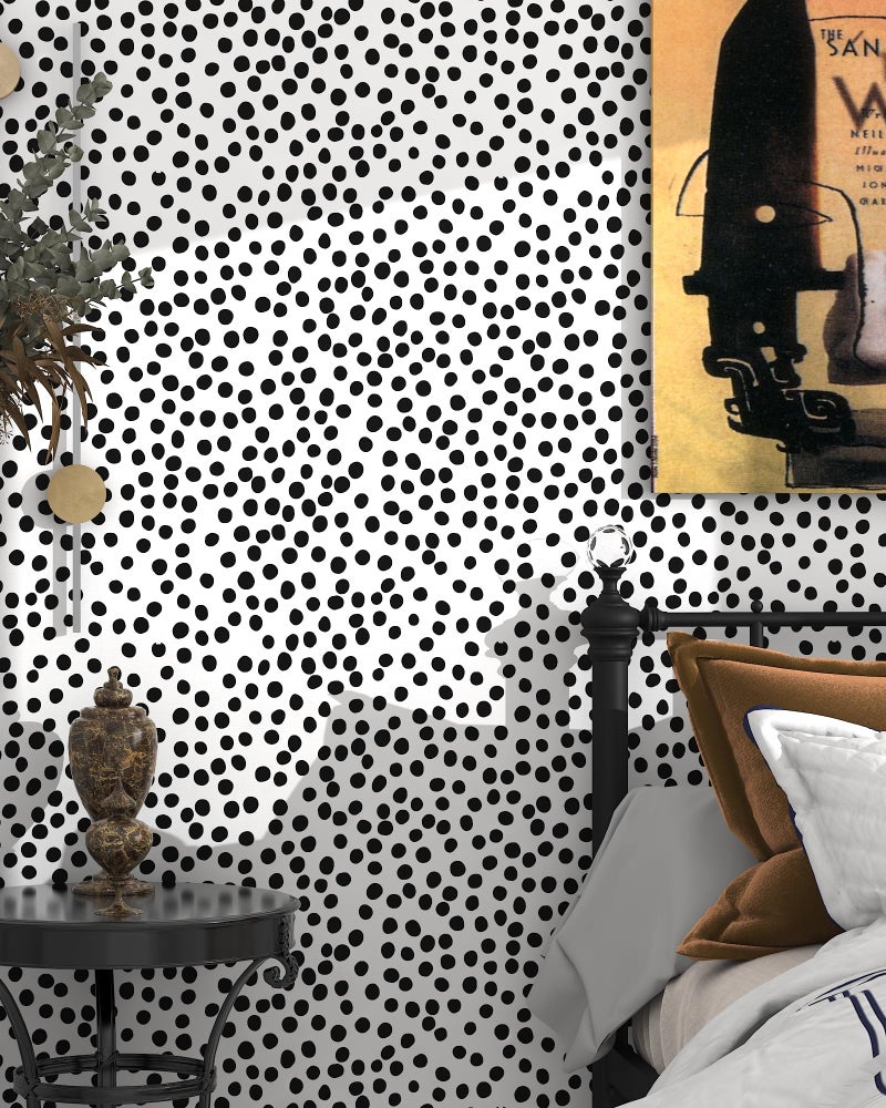 tiltil Modern Peel and Stick Wallpaper 17.3" x 78.8" Self Adhesive Wallpaper Black and White Contact Paper Polka Dot Removable Wall paper Decorative for Bedroom Bathroom Cabinets and Countertops Vinyl Roll - Image 1