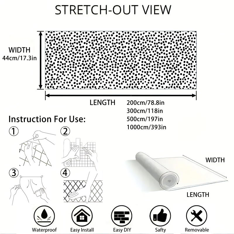 tiltil Modern Peel and Stick Wallpaper 17.3" x 78.8" Self Adhesive Wallpaper Black and White Contact Paper Polka Dot Removable Wall paper Decorative for Bedroom Bathroom Cabinets and Countertops Vinyl Roll - Image 3
