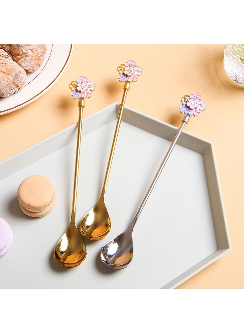 3Pcs Spoon,Creative  Stainless Steel  Sakura Dessert Coffee Spoon Stirring Spoon Dessert Spoon - Image 1