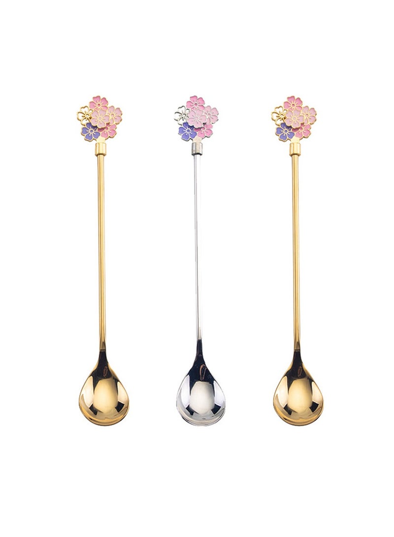 3Pcs Spoon,Creative  Stainless Steel  Sakura Dessert Coffee Spoon Stirring Spoon Dessert Spoon - Image 2