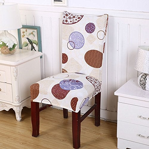 Styleys Elastic Polyester Circle Print Stretchable Removable Washable Dining Chair Cover Seat Protector Slipcovers - (Set of 6, SD07) - Image 2