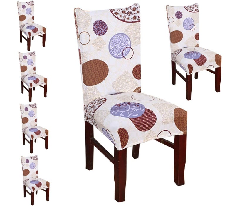 Styleys Elastic Polyester Circle Print Stretchable Removable Washable Dining Chair Cover Seat Protector Slipcovers - (Set of 6, SD07) - Image 1