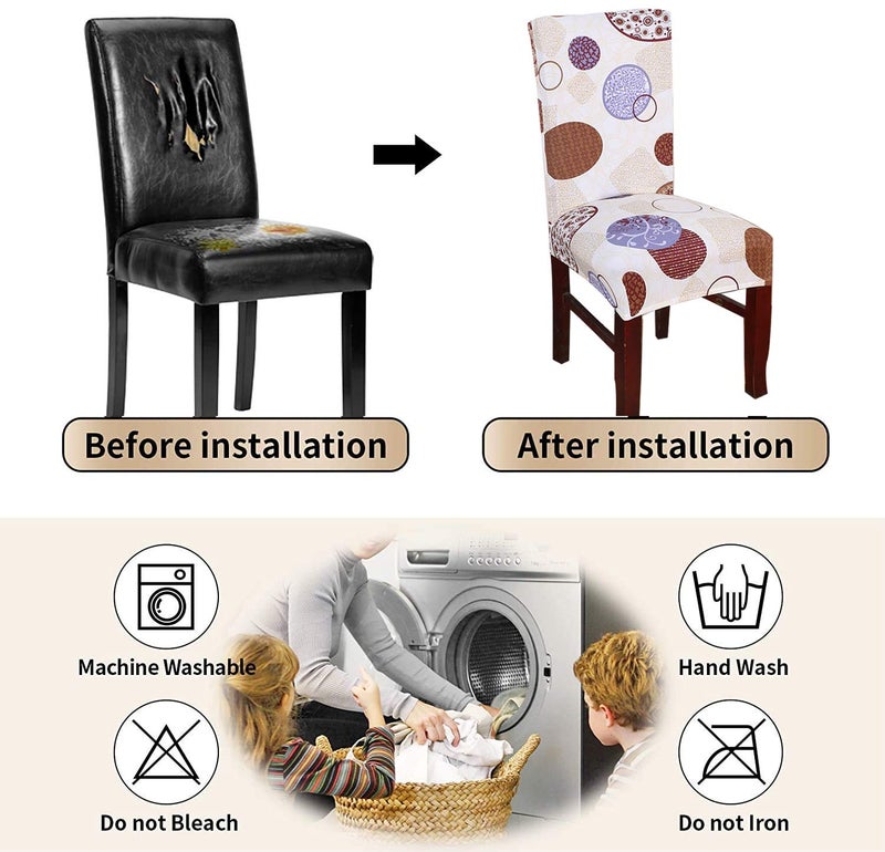 Styleys Elastic Polyester Circle Print Stretchable Removable Washable Dining Chair Cover Seat Protector Slipcovers - (Set of 6, SD07) - Image 3