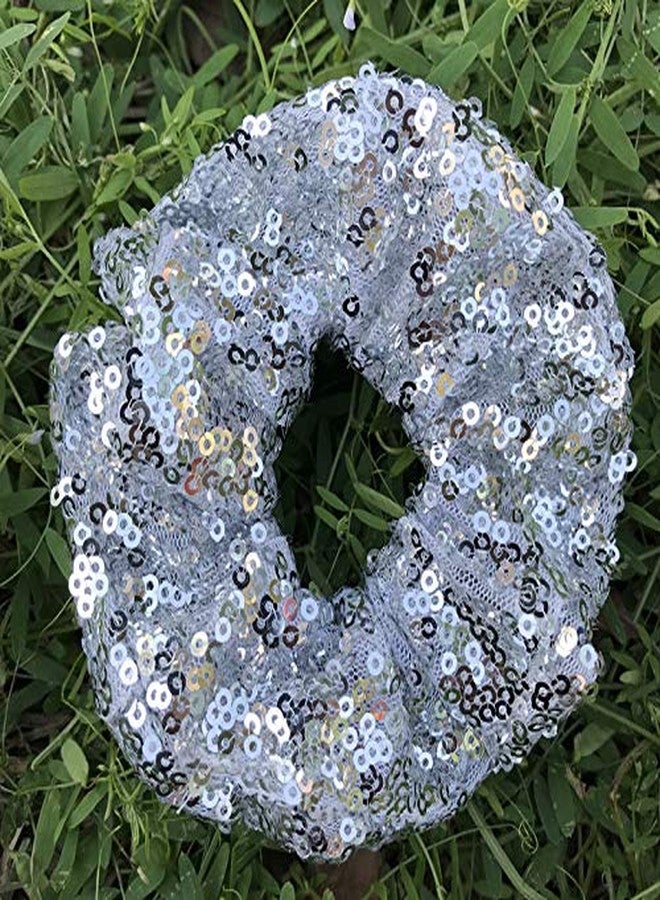 KINFENE 4 Pcs Sequin Hair Scrunchie Hair Bobbles Metallic Elastics Ponytail Holders Hair Wrist Ties Bands Cloth Scrunchies for Show Gym Dance Party Club Girl Women (Black+White) - Image 3