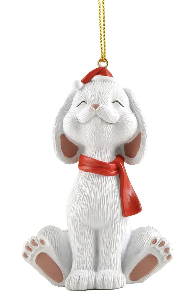 WHIMSICAL WHITE BUNNY RABBIT CHRISTMAS ORNAMENT FIGURINE HOLIDAY COLLECTIBLE CHRISTMAS TREE DECORATIONS BUNNY LOVER GIFTS HOLIDAY STOCKING STUFFER