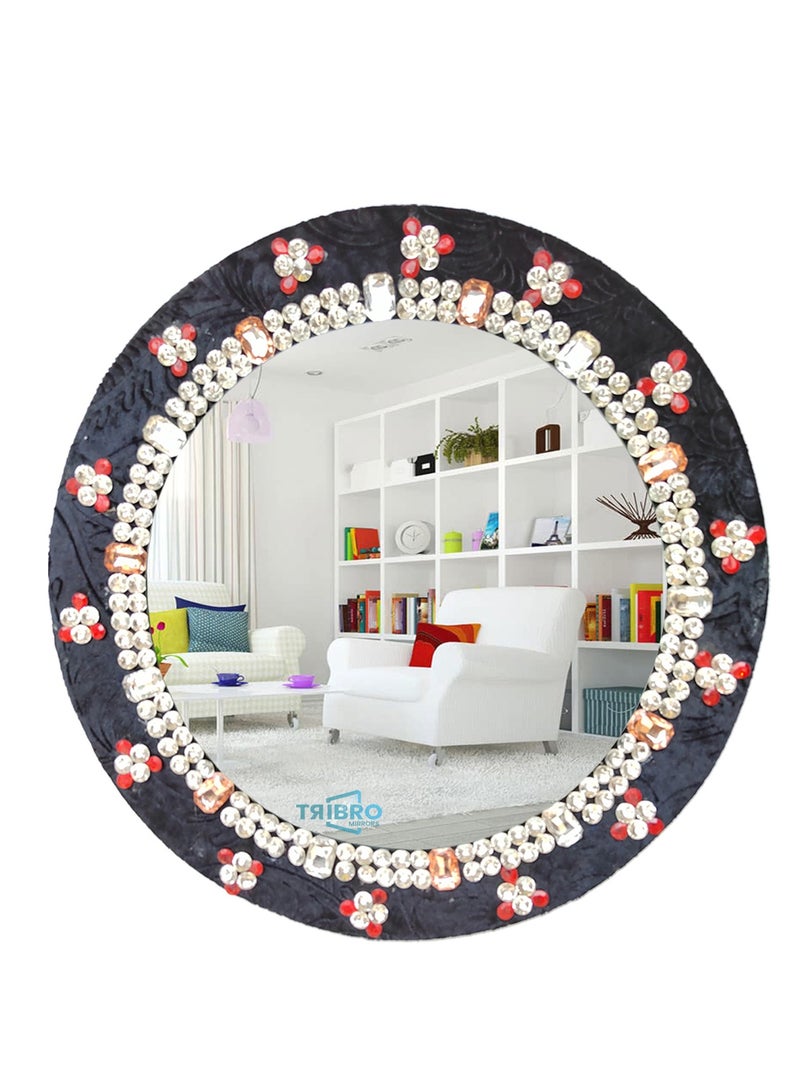 TriBro Round Shape Handmade Decorative Black Wall Mirror in Beautiful Black and Silver color for Bedroom Living room and Hallway 45*45cm*10mm - Image 1