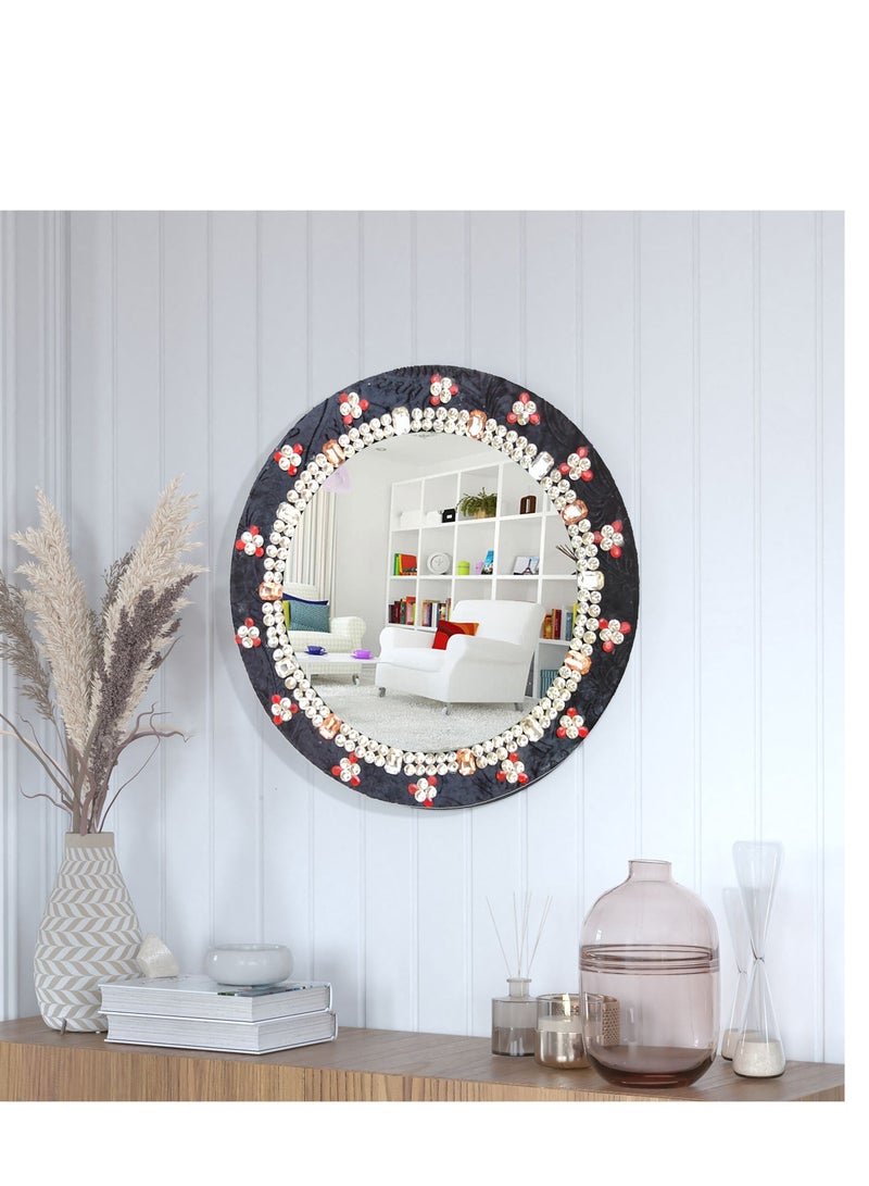 TriBro Round Shape Handmade Decorative Black Wall Mirror in Beautiful Black and Silver color for Bedroom Living room and Hallway 45*45cm*10mm - Image 2