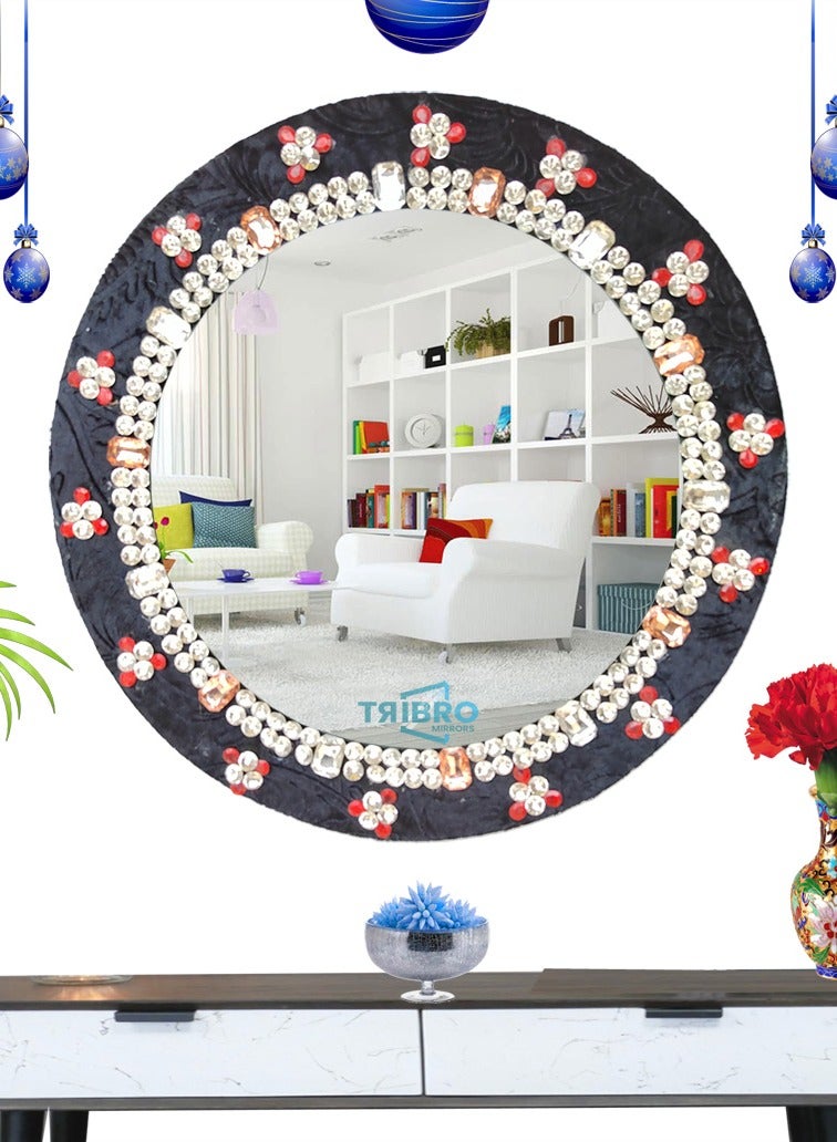 TriBro Round Shape Handmade Decorative Black Wall Mirror in Beautiful Black and Silver color for Bedroom Living room and Hallway 45*45cm*10mm - Image 4