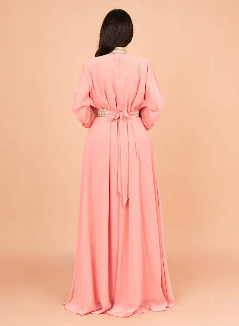 IKKXA Belted Elegant 2-Piece Kaftan IK8742 Peach