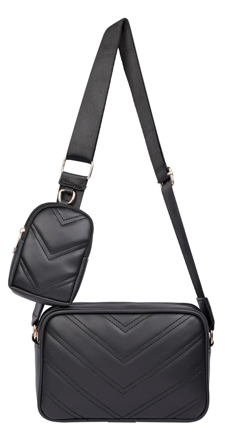 ADISA Women's Girls Cross Body Sling Messenger Bag with Pouch (SL8127_Black) - Image 1