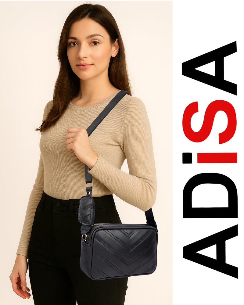 ADISA Women's Girls Cross Body Sling Messenger Bag with Pouch (SL8127_Black) - Image 3