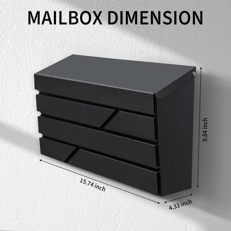 YOOBOX Wall Mount Mailbox for House Outside, Large Capacity Mailbox Drop Box, Galvanized Steel and Rust-Proof Metal Post Box, 15.74"x9.84"x4.33", Black, MD065 - Image 3