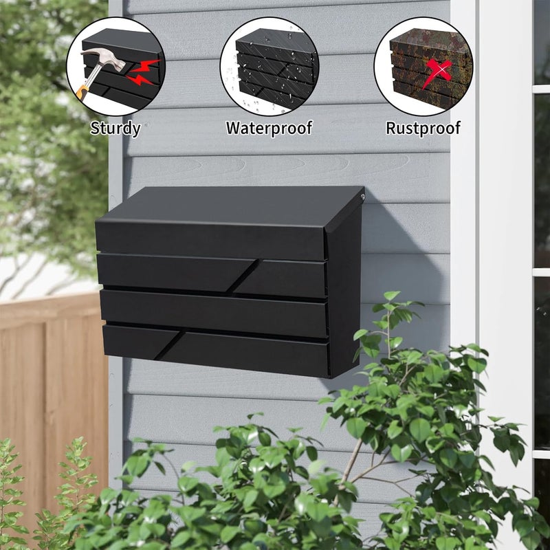 YOOBOX Wall Mount Mailbox for House Outside, Large Capacity Mailbox Drop Box, Galvanized Steel and Rust-Proof Metal Post Box, 15.74"x9.84"x4.33", Black, MD065 - Image 4