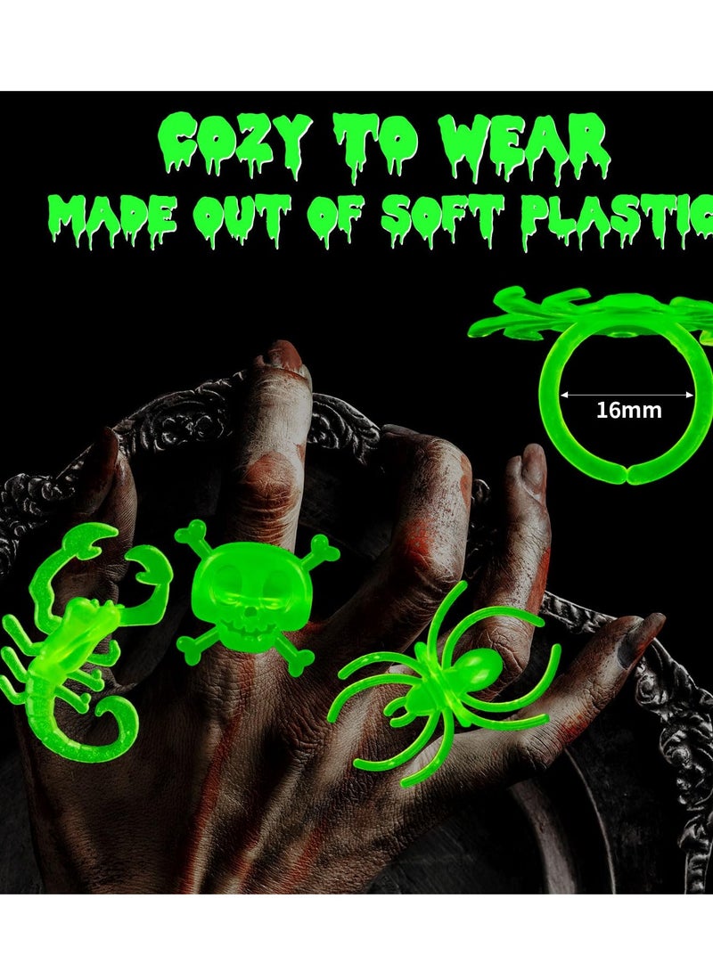 SYOSI 60Pcs  Spider Rings Glow in the Dark Bug Rings for Kids Plastic Bat Scorpion Skull Ring Fake Spiders for  Party Favors Trick or Treat Gift for Kids Toddlers 12Pcs*5Set - Image 5