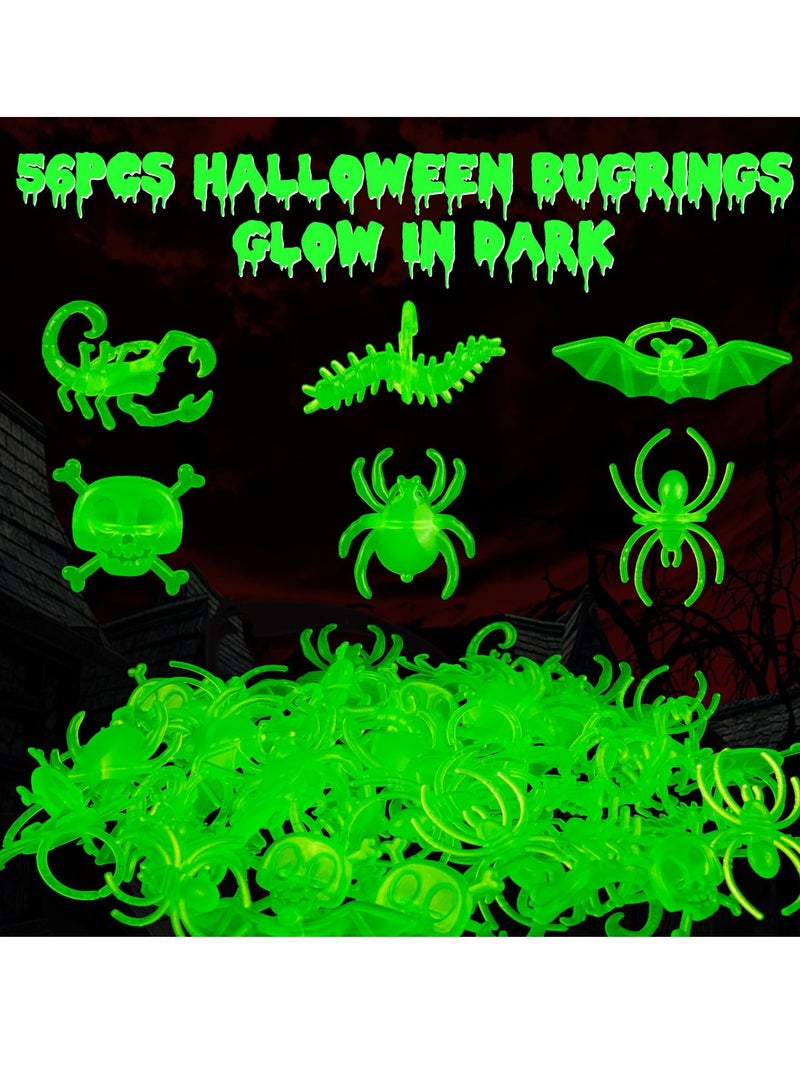 SYOSI 60Pcs  Spider Rings Glow in the Dark Bug Rings for Kids Plastic Bat Scorpion Skull Ring Fake Spiders for  Party Favors Trick or Treat Gift for Kids Toddlers 12Pcs*5Set - Image 3