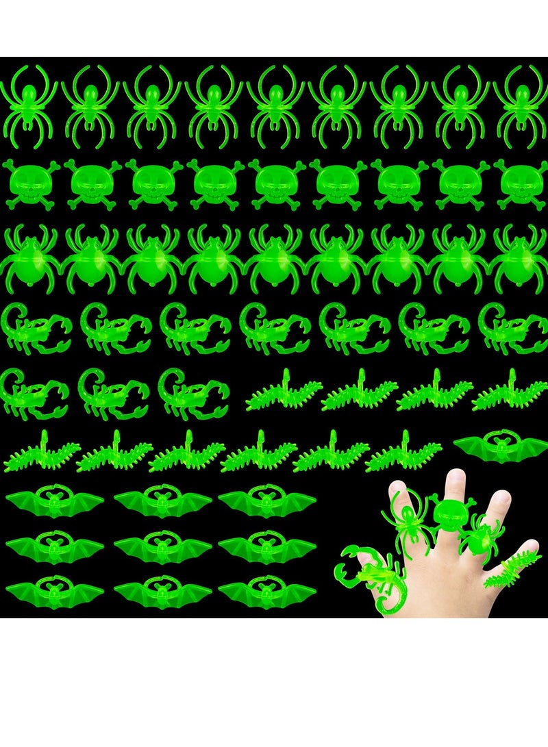 SYOSI 60Pcs  Spider Rings Glow in the Dark Bug Rings for Kids Plastic Bat Scorpion Skull Ring Fake Spiders for  Party Favors Trick or Treat Gift for Kids Toddlers 12Pcs*5Set - Image 2