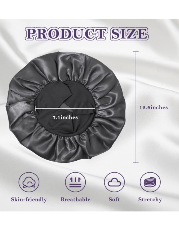 Generic Two hair caps, satin hair caps, nightcaps, soft and elastic silk nightcaps, and women's hair bands (black and gold) can all effectively protect hair to a certain extent.  - Image 4