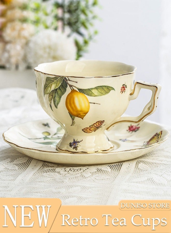 DUNISO Tea Cups and Retro Phnom Penh Tea Cups and Saucers Set Porcelain Tea Set for Tea Party Afternoon Tea Cups Saucer for Coffee Milk Kitchen and Drawing RoomSaucers Set Porcelain Tea Set for Tea Party - Image 1