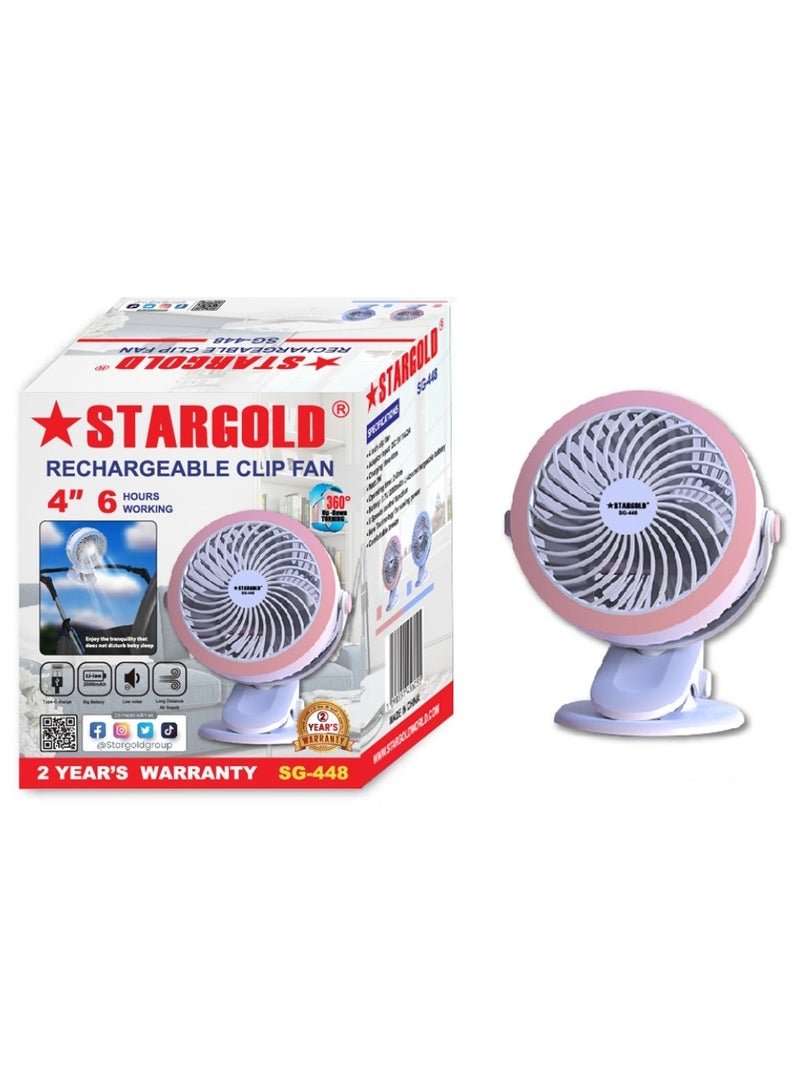 ستارجولد مروحة بمشبك صغير قابلة لإعادة الشحن مقاس 4 بوصة مع بطارية 2000 مللي أمبير في الساعة - Image 2