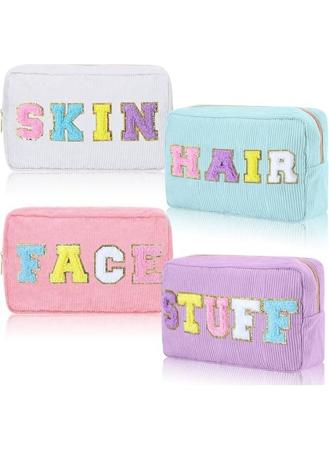4 أجهزة الكمبيوتر Preppy حقائب ماكياج عيد الميلاد شينيل رسالة كيس الوجه بشرة الشعر أشياء مستحضرات التجميل كيس كوردوروي كيس ماكياج مع سحاب هدايا عيد الميلاد للمرأة - Image 1
