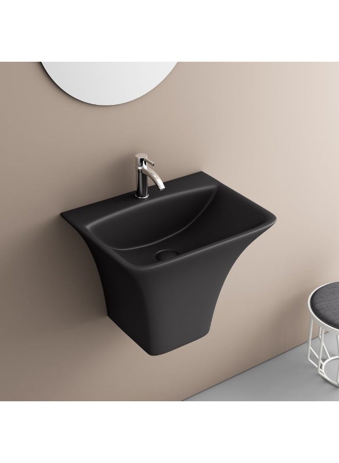 DANUBE HOME Milano Trend One Piece Wall Hung Wash Basin â€“ Modern Ceramic Bathroom Sink, Space-Saving Wall-Mounted Design, Easy to Clean, Sleek, Durable, Stylish Wash Basin for Home & Commercial Use Size Matt Black - Image 1