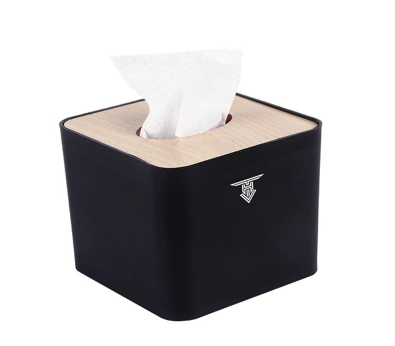TARGET HYGIENE Pop Up Tissue Box Dispenser Table Top with Removable Bamboo Wooden Cover with 2 Packet 2 Ply Pop Up Tissue Refill (Tissue Size : 4 X 8 cm , Black) - 250 Pieces - Image 1