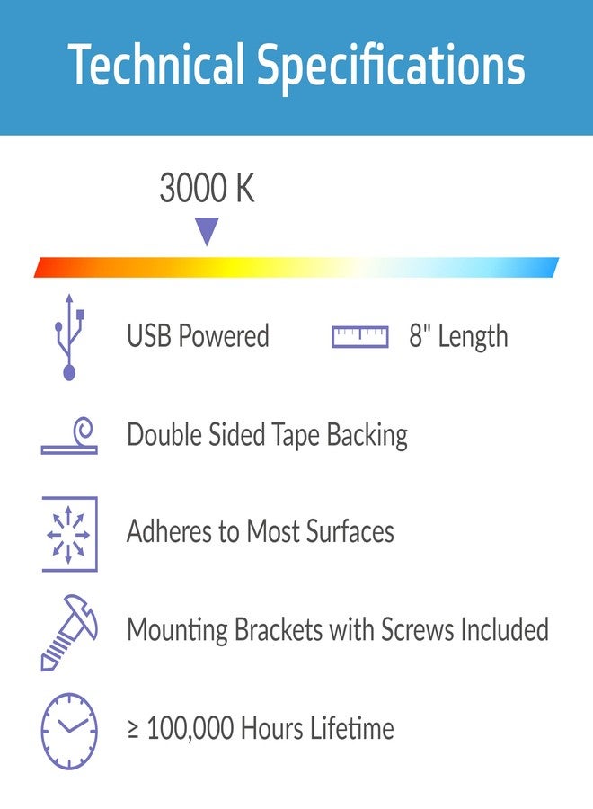 CleanLife TrueColor 8” Semi-Frosted USB-Powered LED Light Bar Kit with 48" USB Extension Cable - Easy-Install LED Bar Light & Extender Cord Bundle - Adhesive & Light Bar Mounting Brackets Included (Soft White) - Image 3