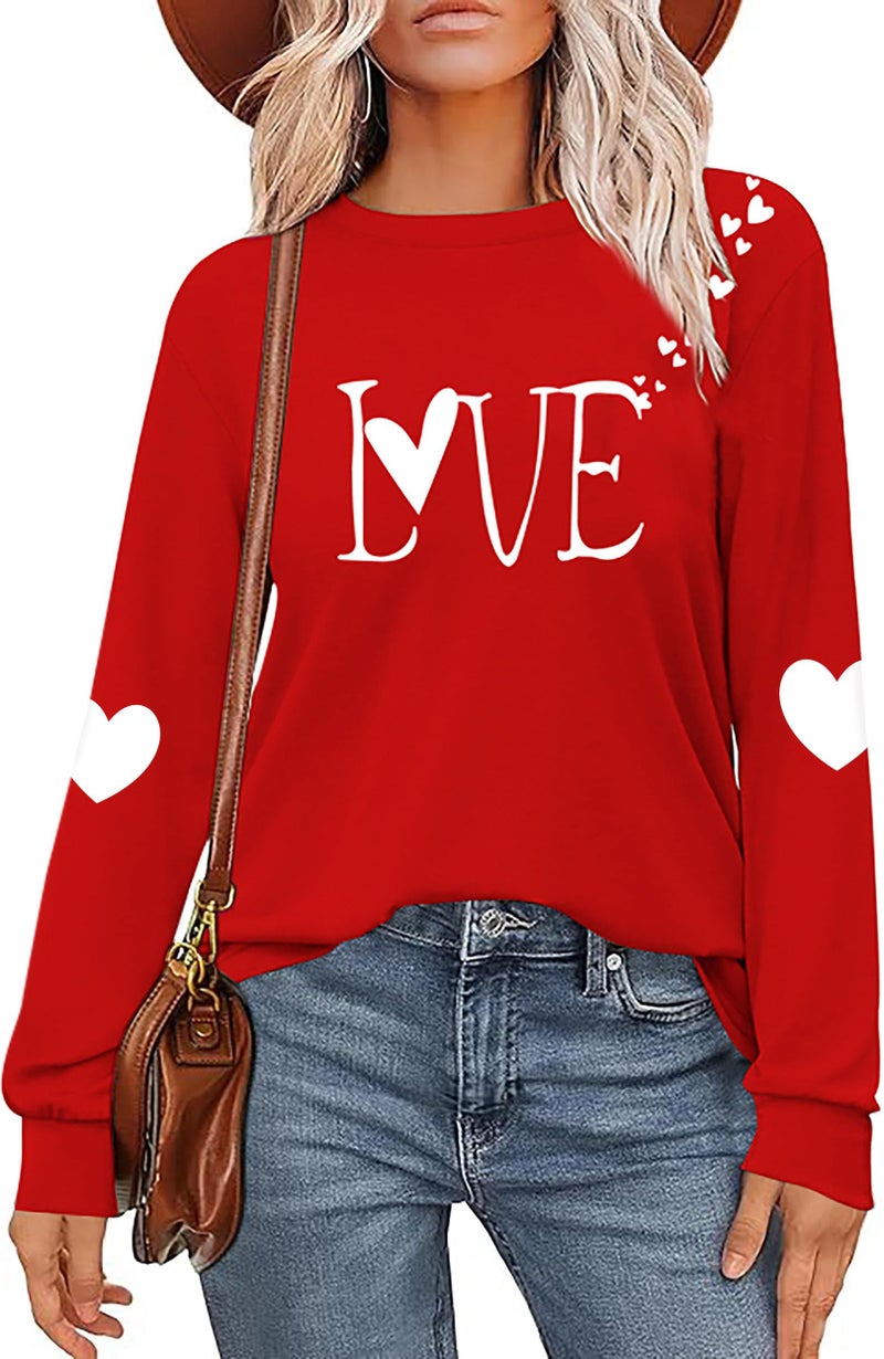 CAZYCHILD Valentines Day Shirt for Women: Love Heart Graphic Long Sleeve Valentine Pullover Tops Casual Valentines Gifts - Image 1
