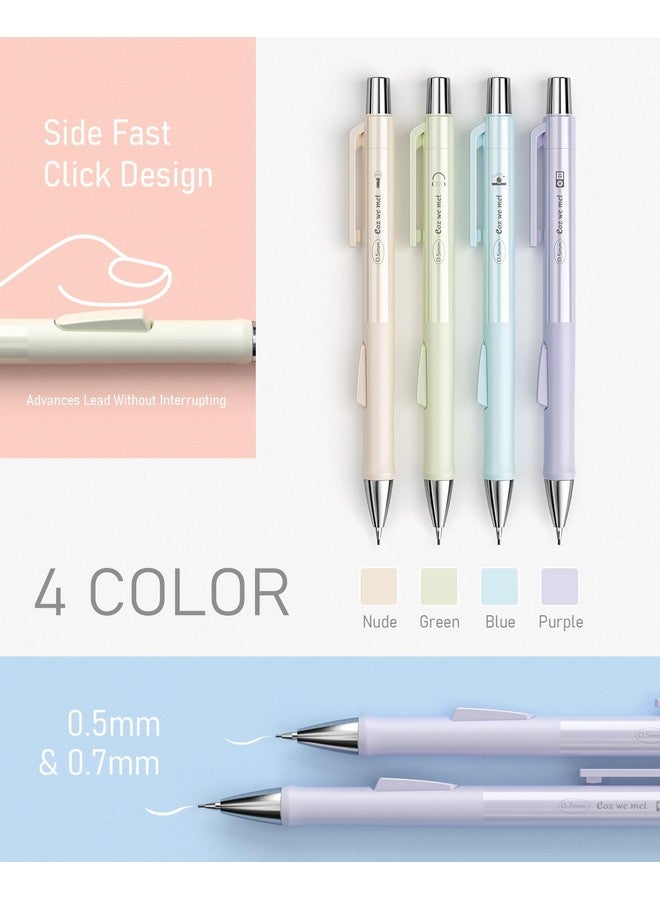 Nicpro 4 Pcs Pastel Mechanical Pencil 0.7Mm, Cute Fast Click Mechanical Pencils Set With 8 Tubes Hb Lead Refills, Erasers, Eraser Refills For School, Student Writing, Drawing, Sketching - With Case - Image 3