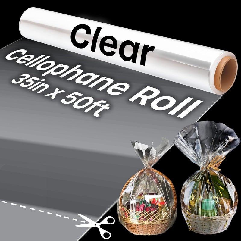 volila Clear Cellophane Wrap Roll (35in x 50ft) - Folded Cellophane Wrap for Gift Baskets, Cellophane for Flowers Bouquets - Image 2