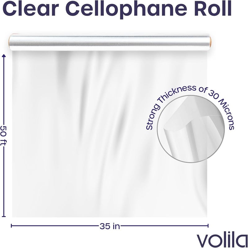 volila Clear Cellophane Wrap Roll (35in x 50ft) - Folded Cellophane Wrap for Gift Baskets, Cellophane for Flowers Bouquets - Image 3