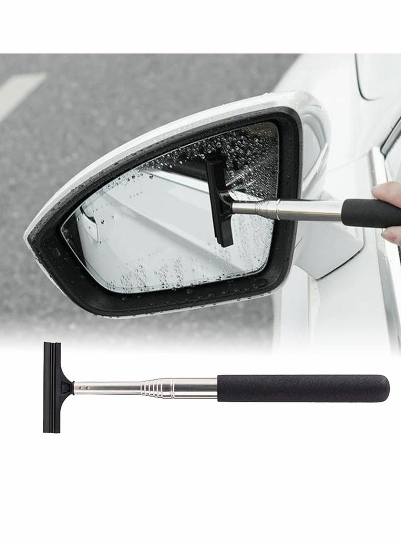 Car Rearview Mirror Wiper, Telescopic Auto Mirror Squeegee Cleaner, Long Handle Car Cleaning Tool - Image 1