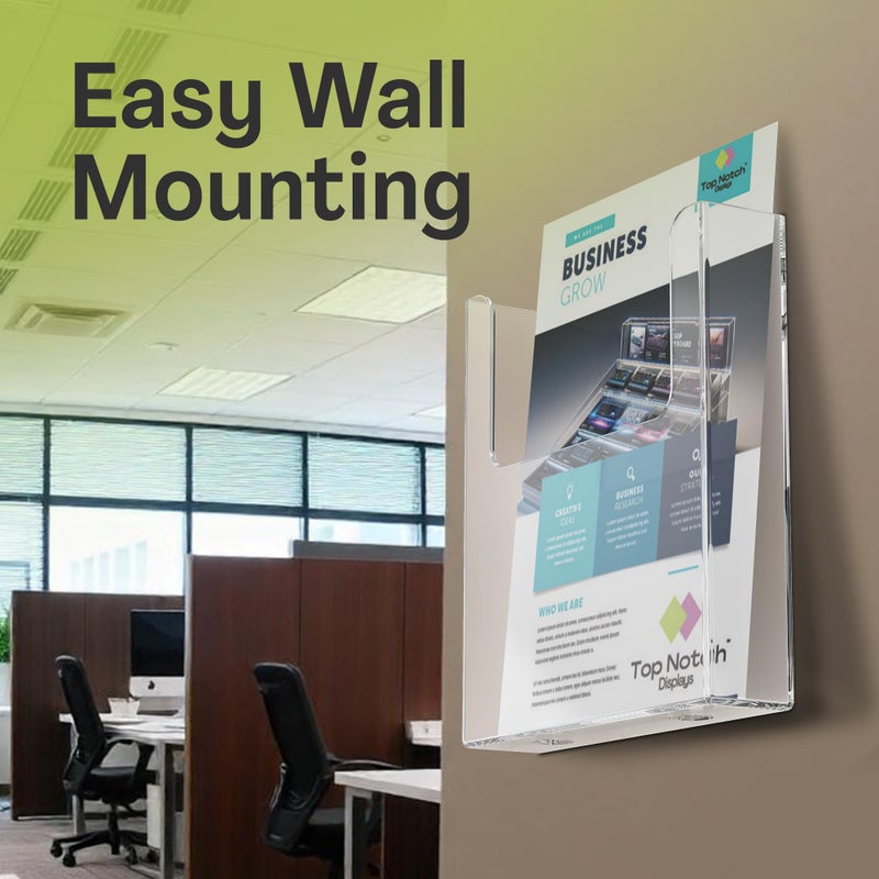 Top Notch Displays Acrylic Brochure Holder for Wall Mounting, Clear Display for 8.5" x 11" Flyers, Literature Holder for Magazines, Pamphlets, Menus, Includes Screws & Plastic Anchors â€“ Pack of 2 - Image 4