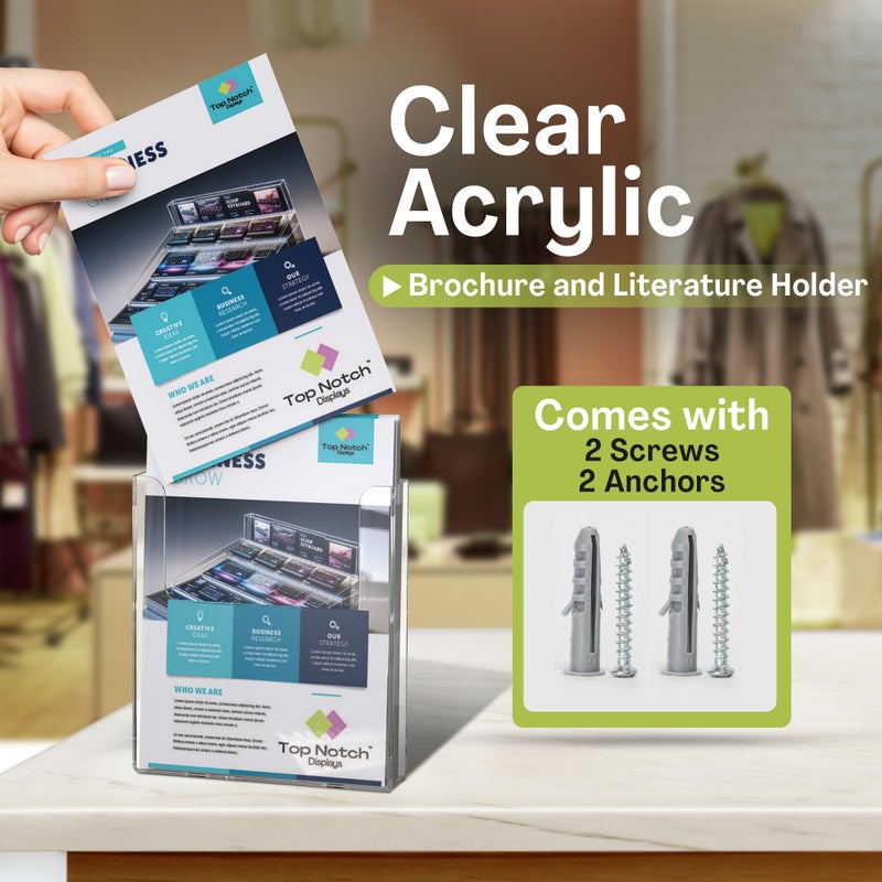 Top Notch Displays Acrylic Brochure Holder for Wall Mounting, Clear Display for 8.5" x 11" Flyers, Literature Holder for Magazines, Pamphlets, Menus, Includes Screws & Plastic Anchors â€“ Pack of 2 - Image 2