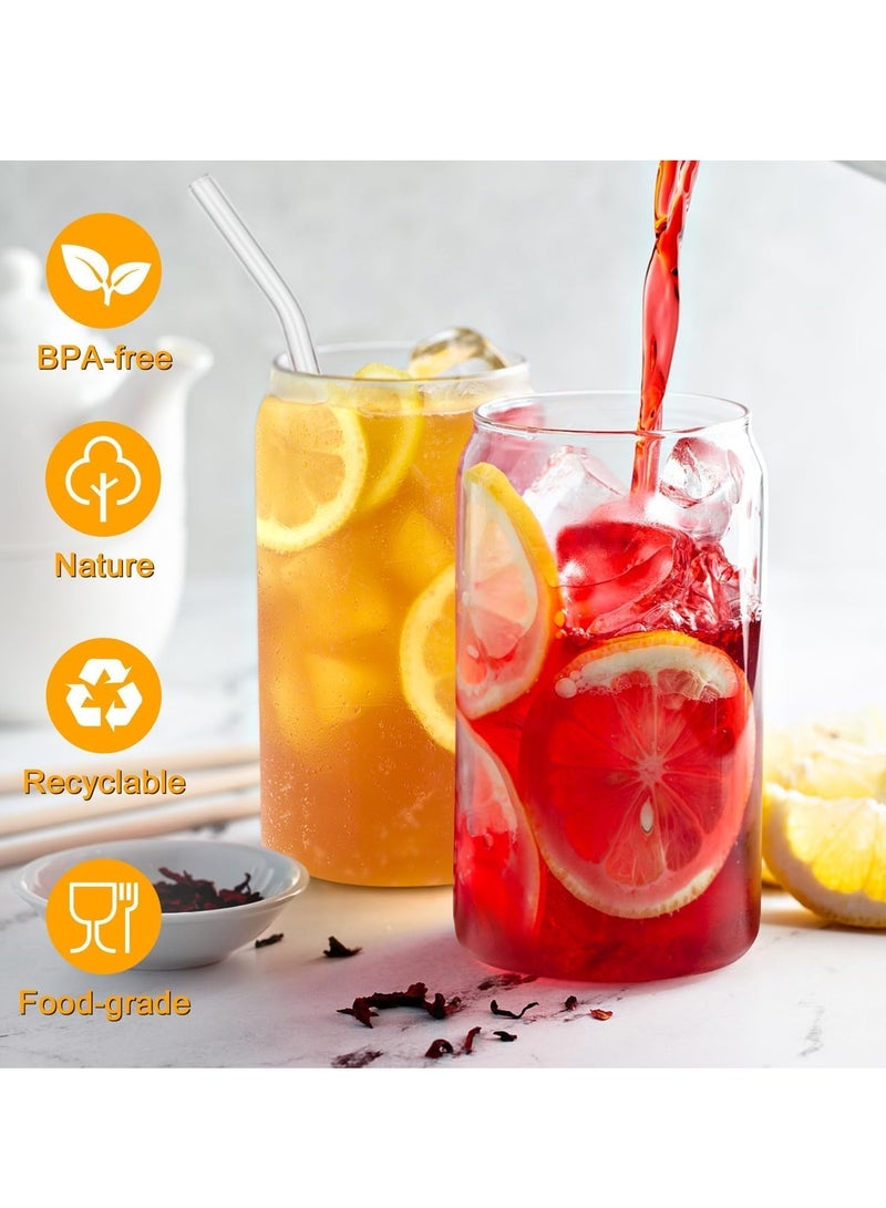 ميكسد 4 طقم أكواب زجاجية مع أغطية وقش 16 أونصة، طقم أكواب للشرب، فنجان قهوة مثلجة مع أغطية من الخيزران، رائعة للصودا وشاي البوبا والكوكتيل، مع 2 فرشاة تنظيف مجانية - Image 3