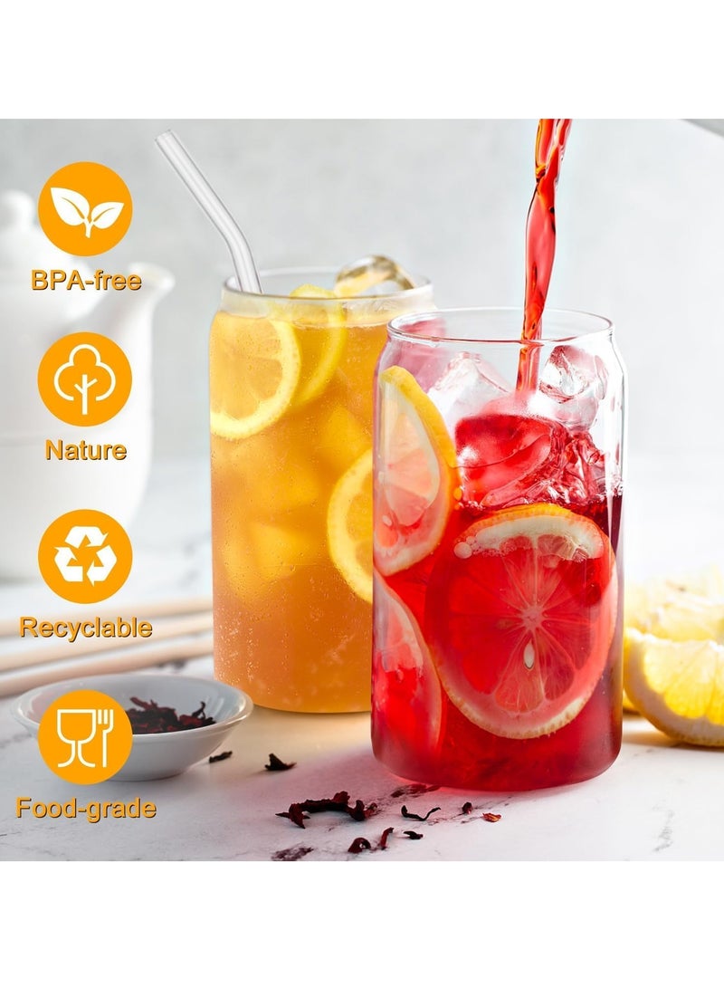 ميكسد 4 طقم أكواب زجاجية مع أغطية وقش 16 أونصة، طقم أكواب للشرب، فنجان قهوة مثلجة مع أغطية من الخيزران، رائعة للصودا وشاي البوبا والكوكتيل، مع 2 فرشاة تنظيف مجانية - Image 5
