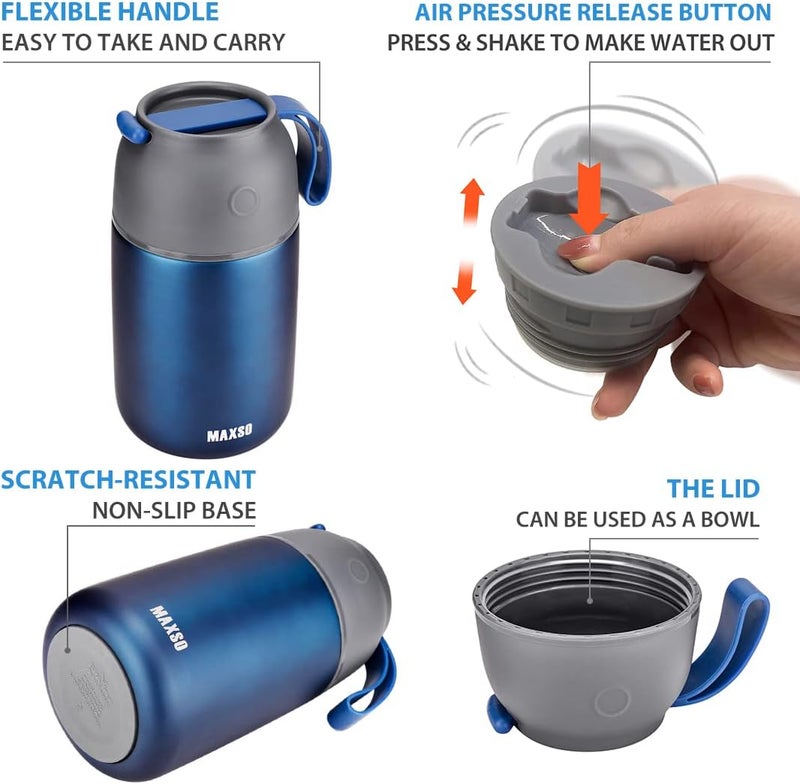 Max&So Soup Thermo for Hot & Cold Food for Adults Kids, 17 oz Vacuum Insulated Steel Lunch Container Bento Box with Spoon, Leakproof Thermal Food Jar for School Office Travel - Dark Blue - Image 5