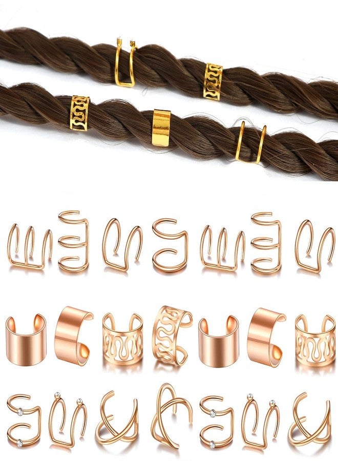 ASVNRES Rose Gold Hair Braids Dreadlock, 24 Pcs Non-Piercing Ear Clip Beard Beads Cuffs Clip Hair for Women Men Hair Accessories Styling Jewelry Tools - Image 4