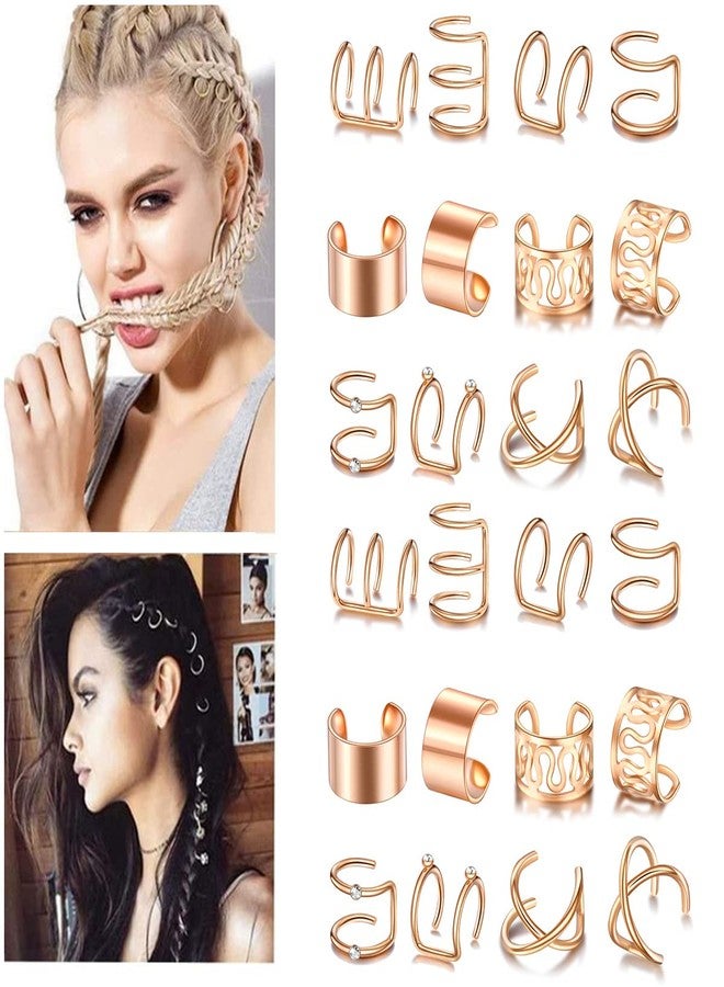 ASVNRES Rose Gold Hair Braids Dreadlock, 24 Pcs Non-Piercing Ear Clip Beard Beads Cuffs Clip Hair for Women Men Hair Accessories Styling Jewelry Tools - Image 2
