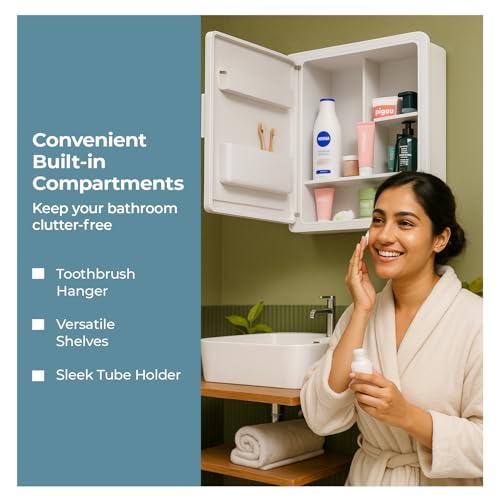 Lifelong Wall-Mounted Bathroom Cabinet with Mirror Door|Durable ABS Plastic Frame|3-Tier Shelves for Toiletries | Corrosion-Free & Scratch-Resistant | Easy-Clean, Strong & Reliable Bathroom Organizer - Image 2