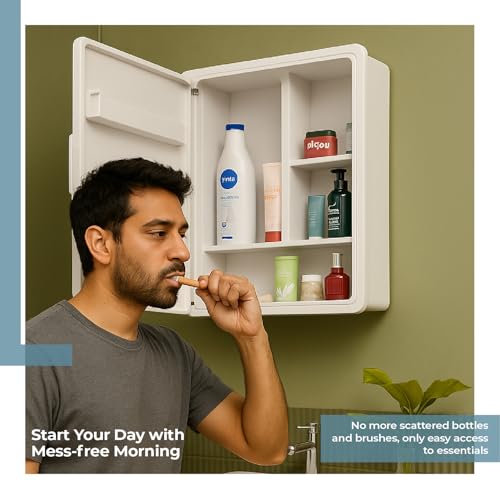 Lifelong Wall-Mounted Bathroom Cabinet with Mirror Door|Durable ABS Plastic Frame|3-Tier Shelves for Toiletries | Corrosion-Free & Scratch-Resistant | Easy-Clean, Strong & Reliable Bathroom Organizer - Image 4