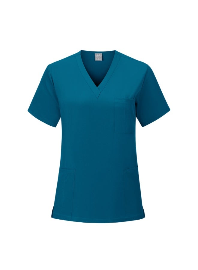 Loquat Womens Medical Scrubs Single Top Medical Uniform Single Printed Top Azure Blue - Image 1