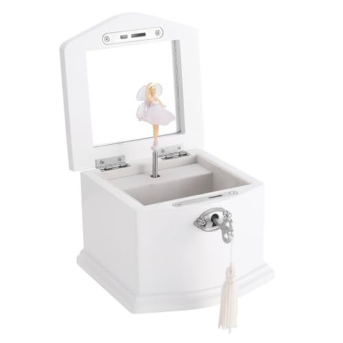 Jozen Gift Small White Wooden Ballerina Musical Jewelry Box with Mirror and Lock for Girls，Kid's Jewelry Storage Music Box, Gift for Christmas,New Year, Birthday - Image 1