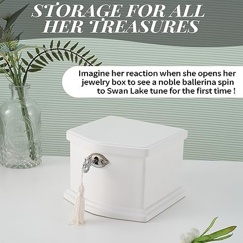 Jozen Gift Small White Wooden Ballerina Musical Jewelry Box with Mirror and Lock for Girls，Kid's Jewelry Storage Music Box, Gift for Christmas,New Year, Birthday - Image 4