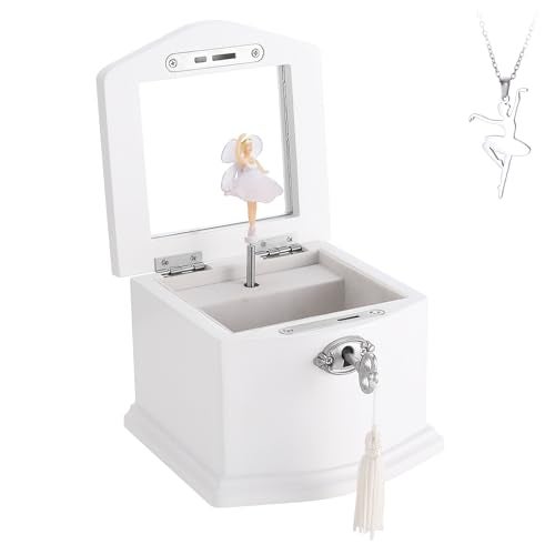 Jozen Gift Small White Wooden Ballerina Musical Jewelry Box with Mirror and Lock for Girls，Kid's Jewelry Storage Music Box, Gift for Christmas,New Year, Birthday - Image 2