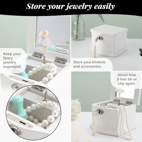 Jozen Gift Small White Wooden Ballerina Musical Jewelry Box with Mirror and Lock for Girls，Kid's Jewelry Storage Music Box, Gift for Christmas,New Year, Birthday - Image 5