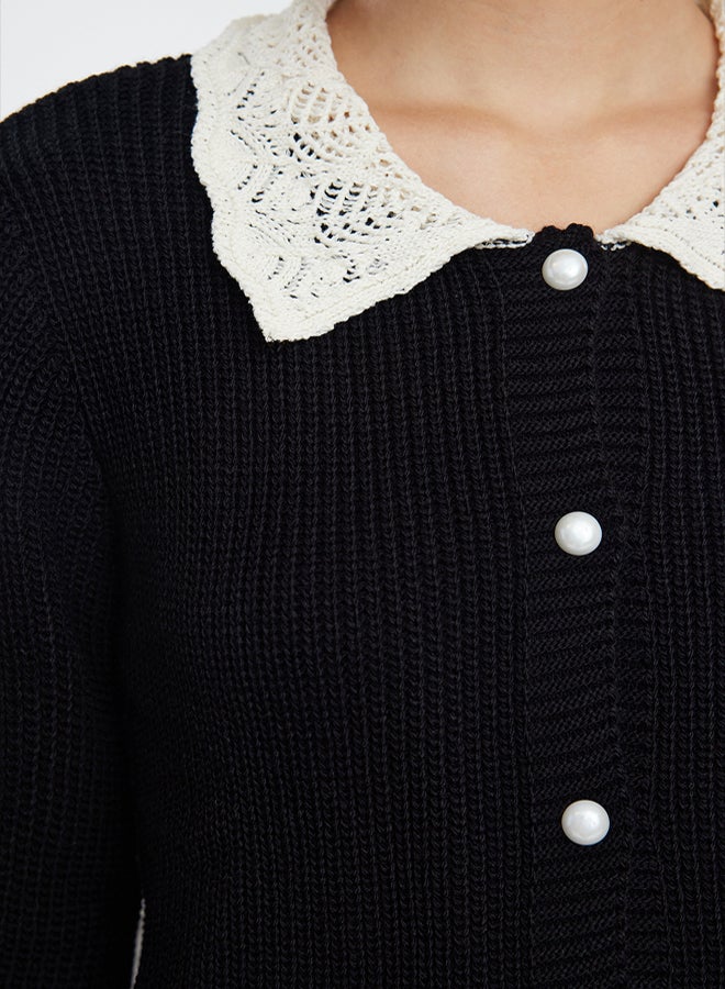 trendyol Black Soft Textured Shirt Garnish Detailed Knitwear Cardigan - Image 4