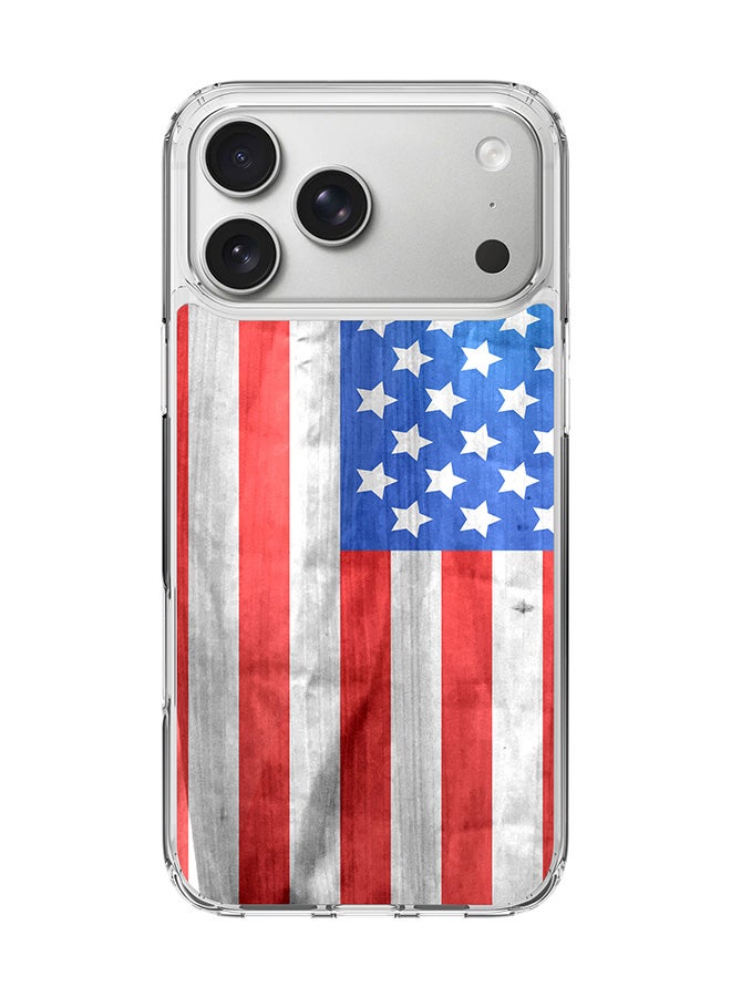 Stylizedd Classic Clear MagSafe Case for iPhone 17 Pro Max , Hybrid Soft Case Flexible Edges Anti Drop TPU PC Gel Thin Transparent Cover [ Designed for iPhone 17 Pro Max ] - USA Grunge Flag Full Print