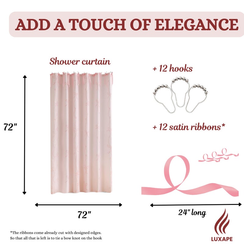Luxape Bow Shower Curtain  Coquette Handcrafted Bow Tie Bath Curtain For Master Bathroom  Ruched Microfiber Bathroom Curtain With 12 Buttonholes  72"" W X 72"" H (Elegant Pink) - Image 5