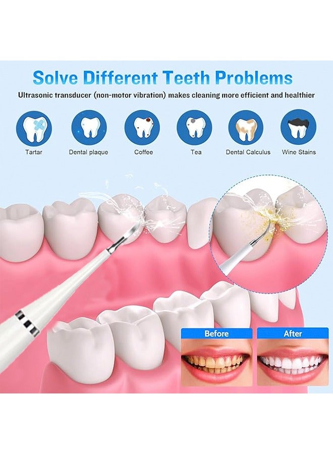 Beauenty Plaque Remover for Teeth Electric Tooth Cleaner Tartar Remover Tool 1 Replaceable Popular Toothbrush Heads Rechargeable Teeth Cleaning Kit 1 Mouth Mirror for Calculus Tarter(White) - Image 2